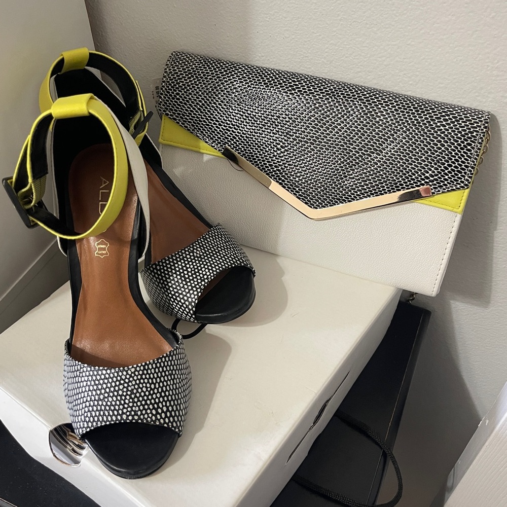 Aldo Black and White Women's Sandals AND Purse